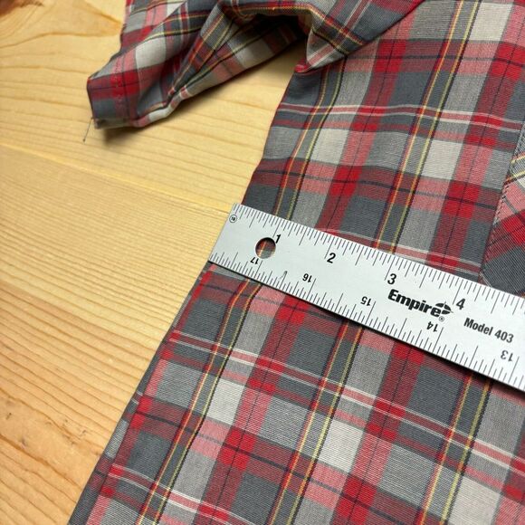 VINTAGE OshKosh Bgosh Shirt Large Gray Red Short Sleeve Button Up Work Wear - Picture 9 of 16